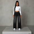 Black Washed Wide-Leg Jeans – Front Model