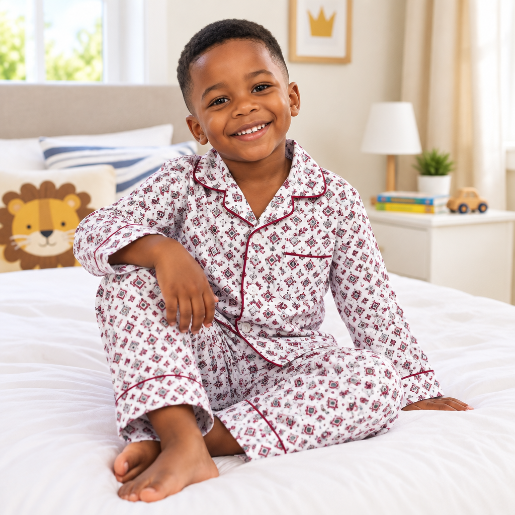 Geometric Print Unisex 2-in-1 Children's Pyjama Set – Model Shot