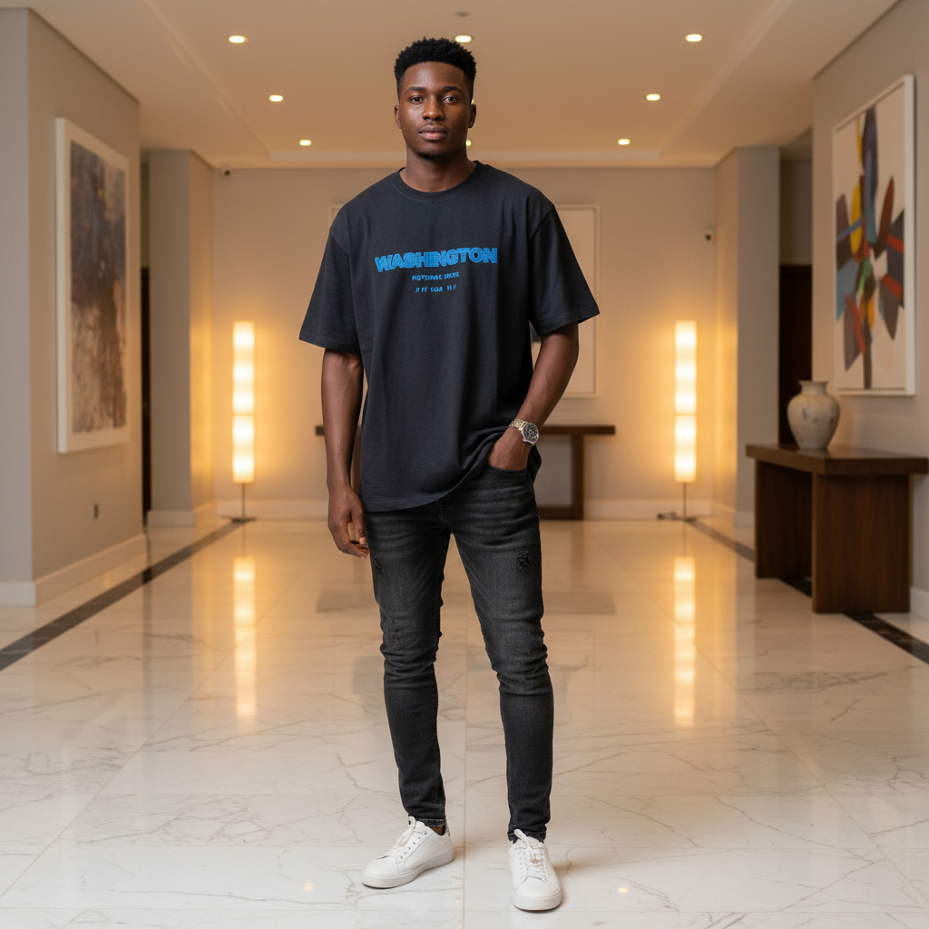 Charcoal Washington City Graphic Oversized Tee – Model Shot