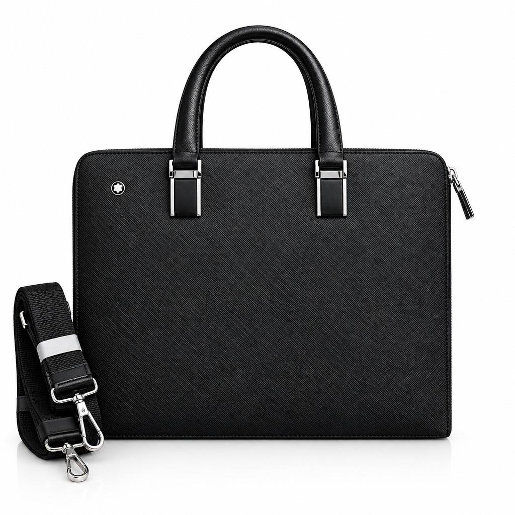 Black Saffiano Leather Flat Executive Briefcase – Catalog Shot