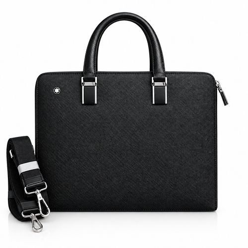 Black Saffiano Leather Flat Executive Briefcase – Catalog Shot