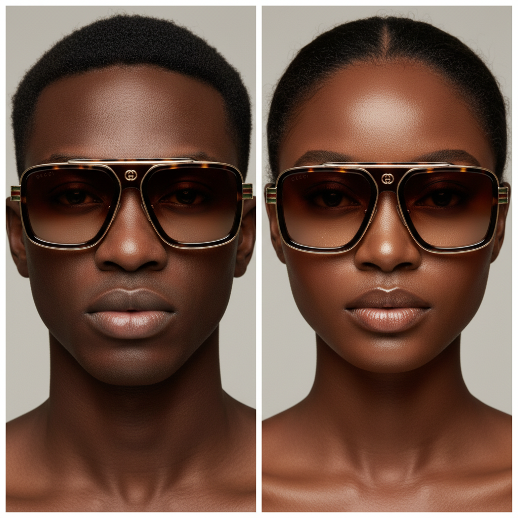 Male and female model dual shot — Oversized Square Sunglasses Tortoiseshell Gold