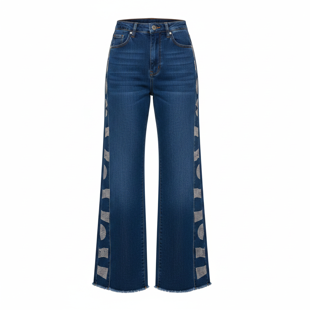 Ghost Mannequin Front – Rhinestone Wide-Leg Trousers