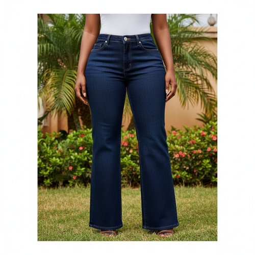 Front view - Dark Navy Wide-Leg High-Rise Jeans