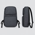 Black multi-pocket nylon backpack shown from the front and side on a plain background