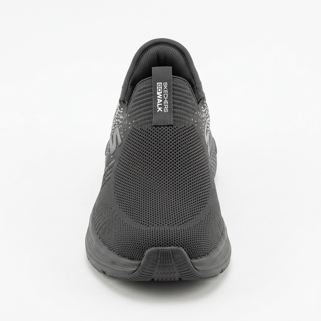 AI-edited product-only front view of a charcoal grey mesh slip-on sneaker