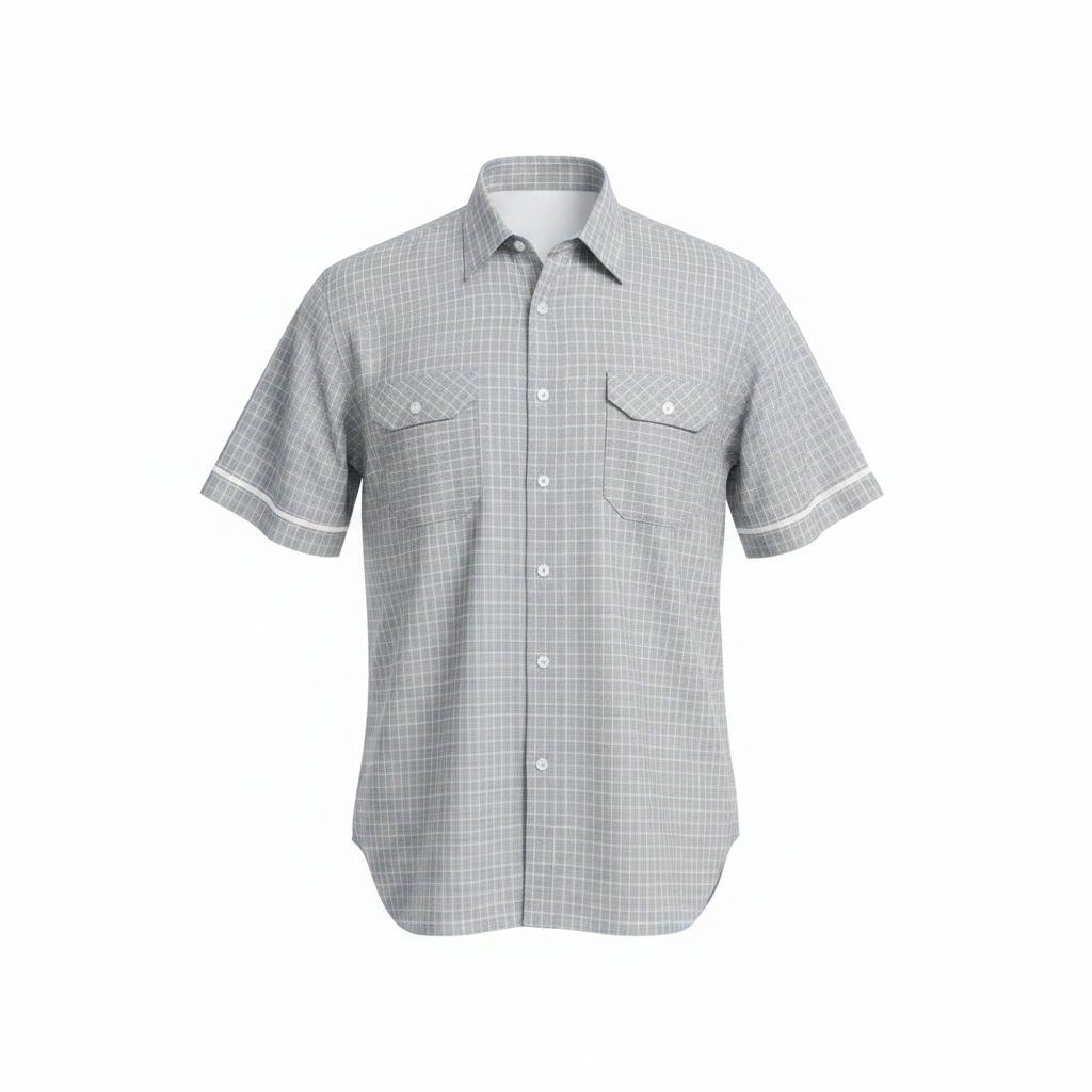 Grey White Windowpane Check Short-Sleeved Shirt - Ghost Mannequin