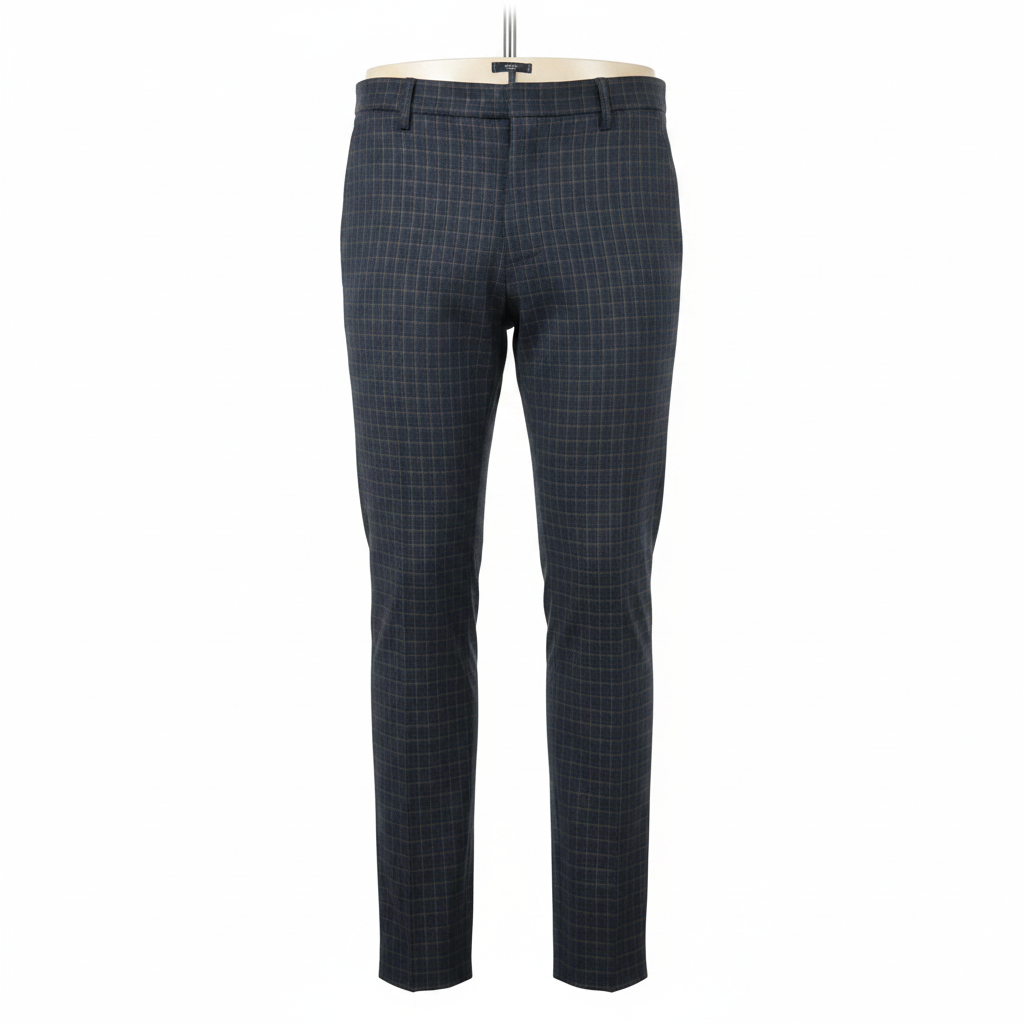 Navy Windowpane Check Trousers – Front Ghost Mannequin