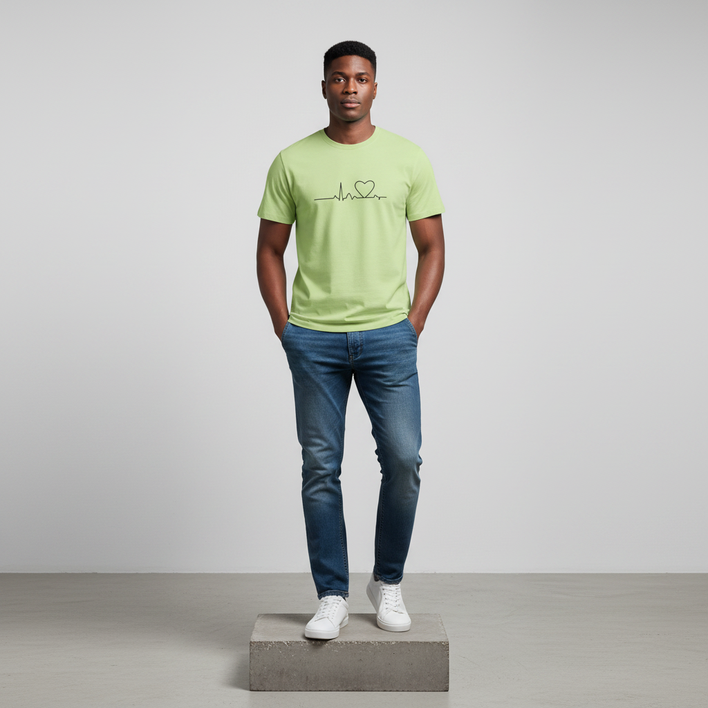 Lime Green Heartbeat Graphic Short-Sleeved Shirt - Model Front
