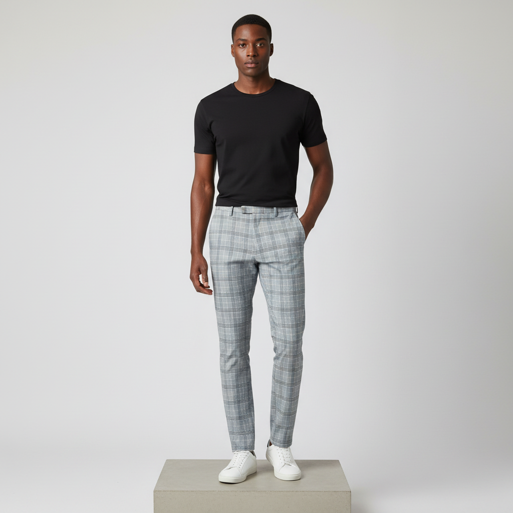 Grey Glen Plaid Trousers – Model Shot