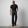 Charcoal Wide-Leg Flared Trousers - Model Front