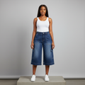 Navy Blue Cargo Denim Shorts - Model Front