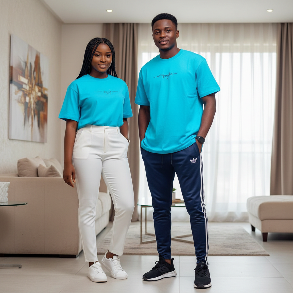 Unisex model shot – John Store Happy Smile Sky Blue Oversized Unisex T-Shirt