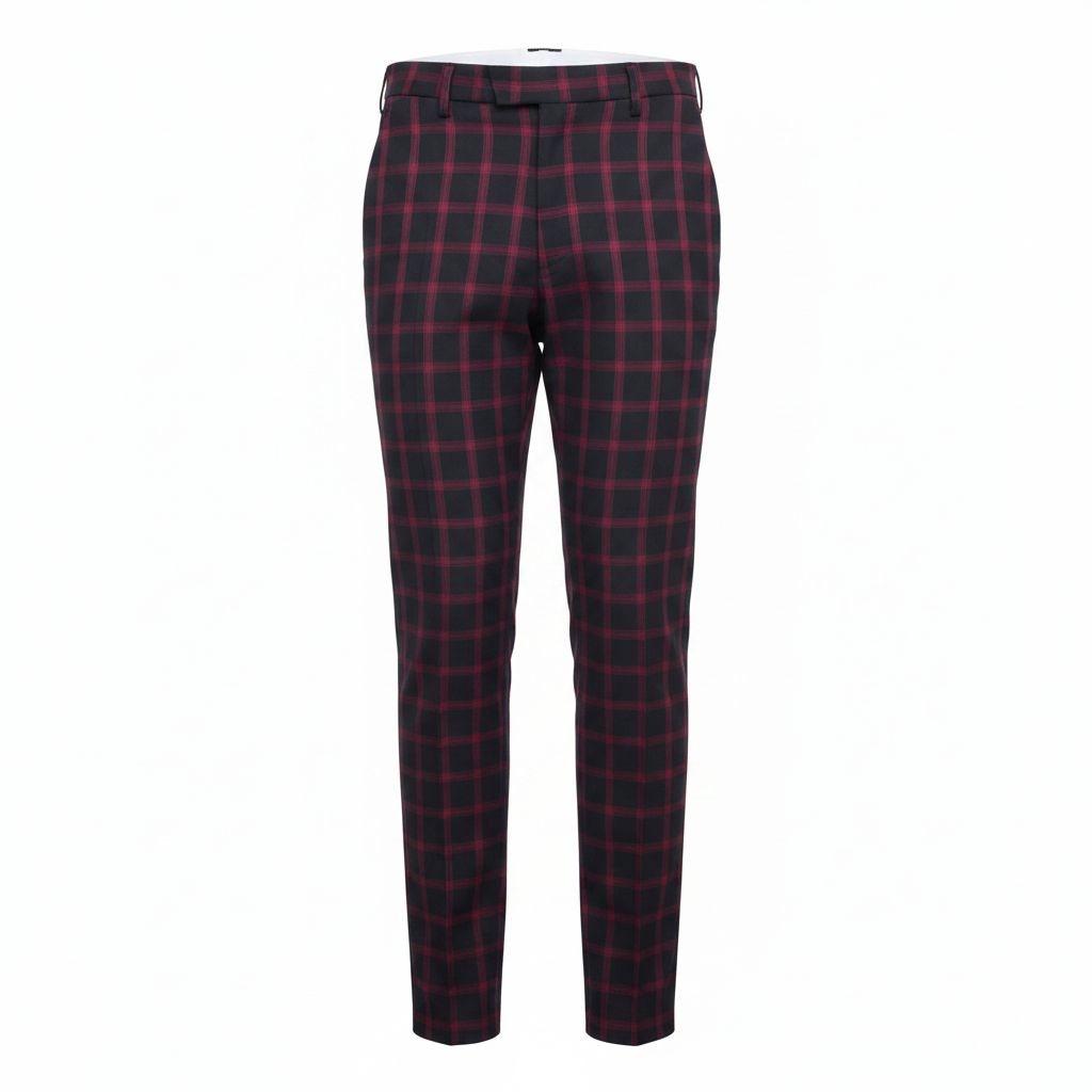 Black Burgundy Windowpane Trousers – Front Ghost Mannequin