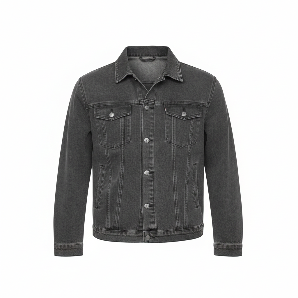 Men's Ash Grey Charcoal Denim Trucker Jacket – Ghost Mannequin View