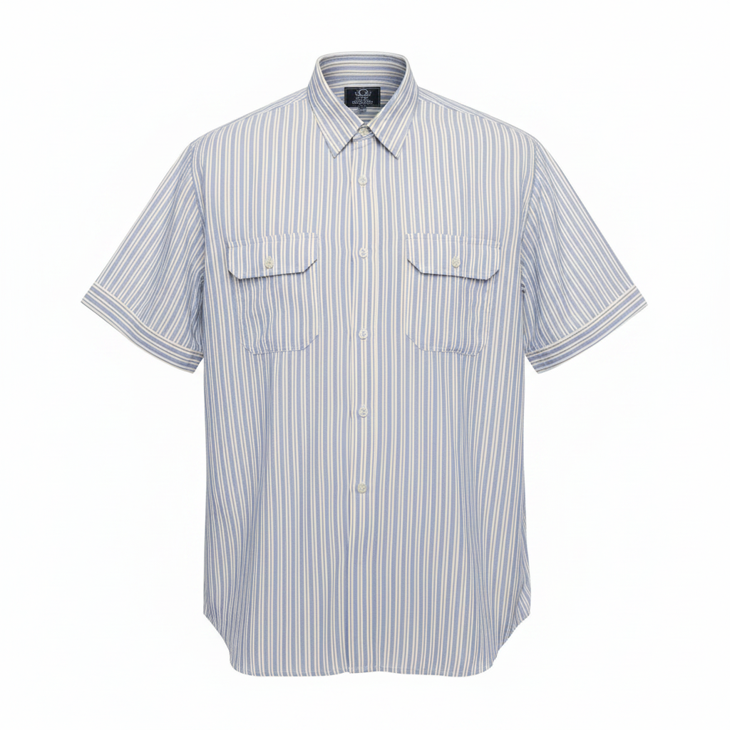 White Blue Yellow Multistripe Short-Sleeved Shirt - Ghost Mannequin