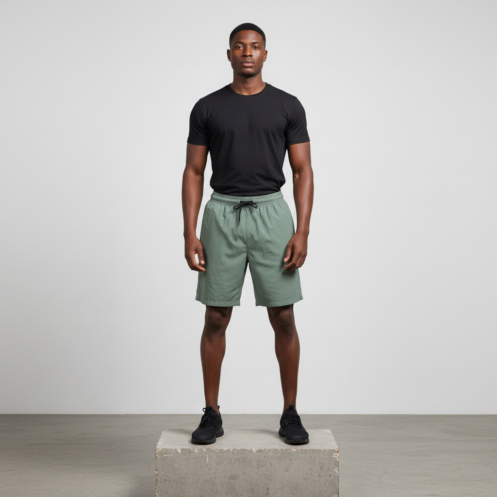 Sage Green Woven Running Shorts - Model Shot