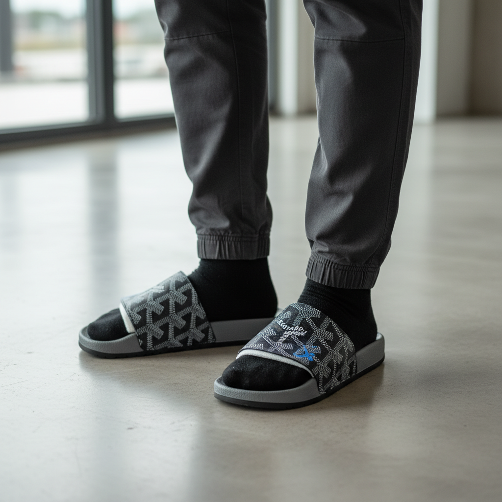Star Money Goyard Monogram Print Slides – Model Shot