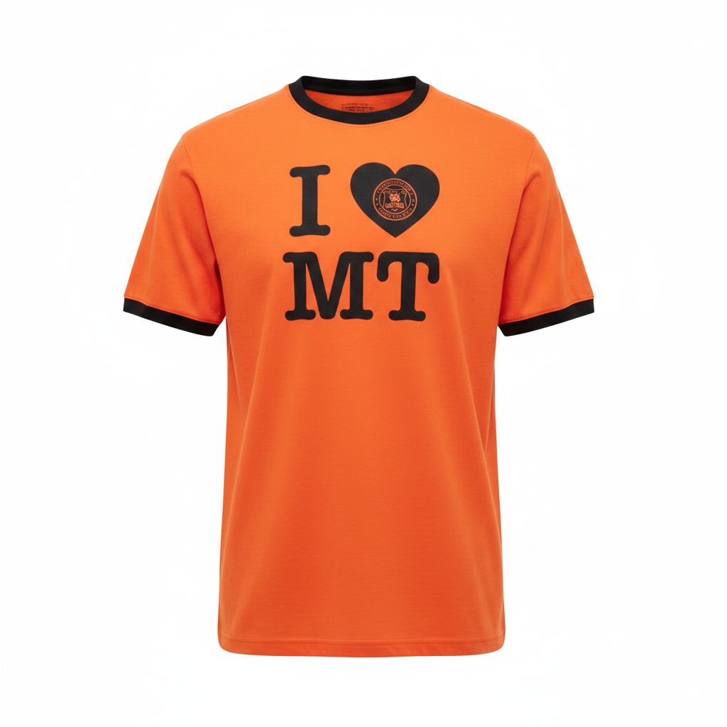 Ghost mannequin orange black ringer I love MT graphic tee