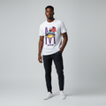 Nigerian male model wearing men's white Motivation graphic t-shirt streetwear print