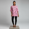 Pink Monogram Print Rhinestone Longline Top - Model Front View
