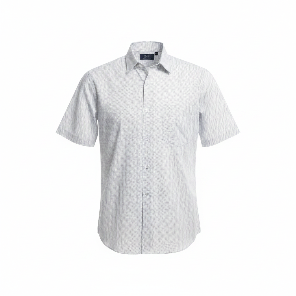 Ghost mannequin white micro-print short-sleeved shirt