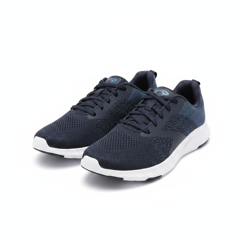 Men's dark navy blue mesh running sneakers ghost mannequin front view