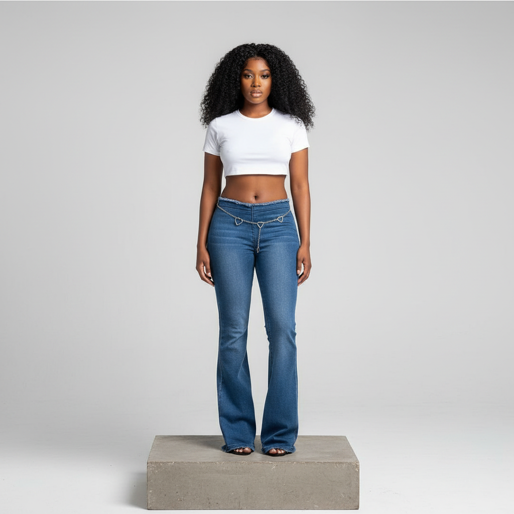 Blue Wash High-Waist Flare Jeans – Model Front