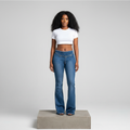Blue Wash High-Waist Flare Jeans – Model Front