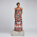 Orange Adire Print Long Bubu Gown – Model Front View