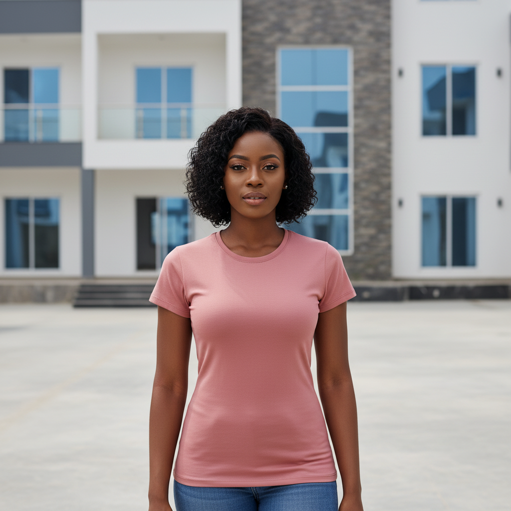 Women's Dusty Rose Crew Neck Tee - Front Model View