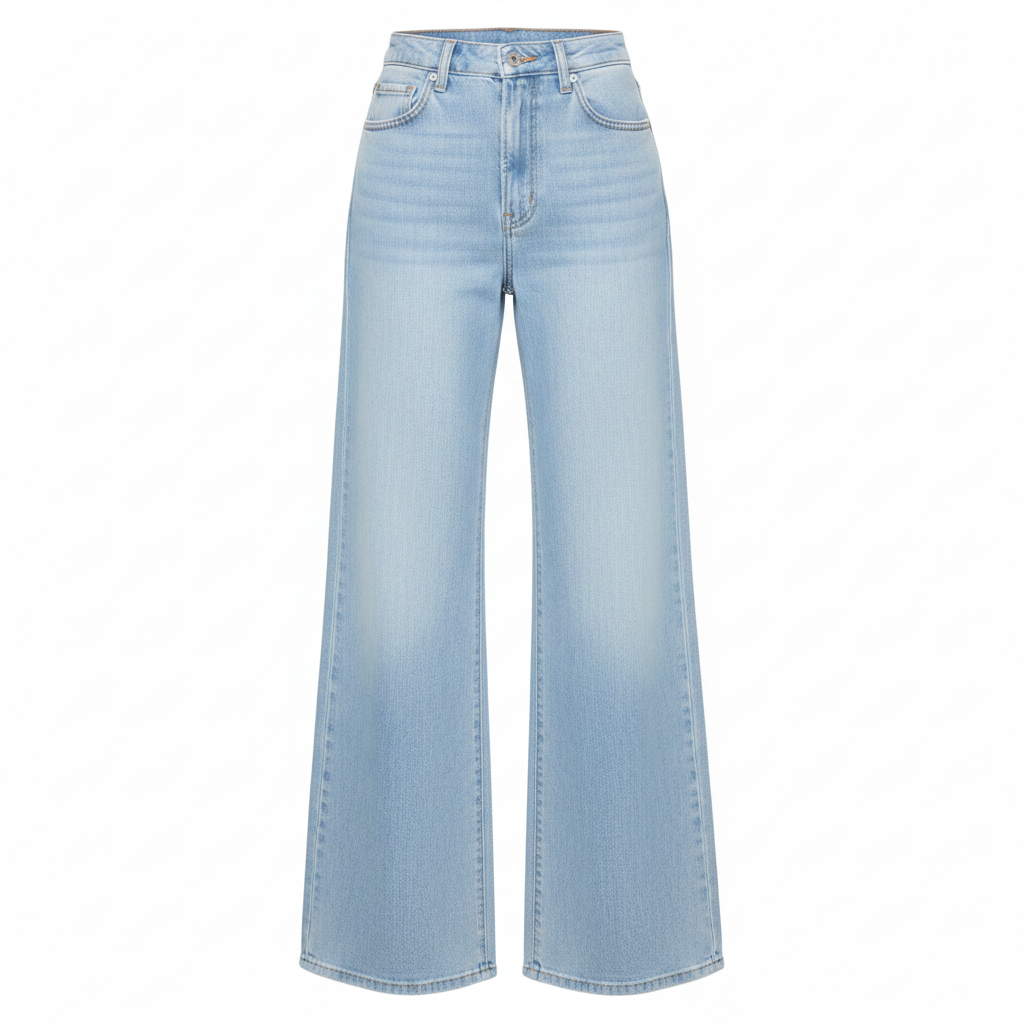 Pale Ice-Blue High-Waist Wide-Leg Denim Jeans - Ghost Mannequin