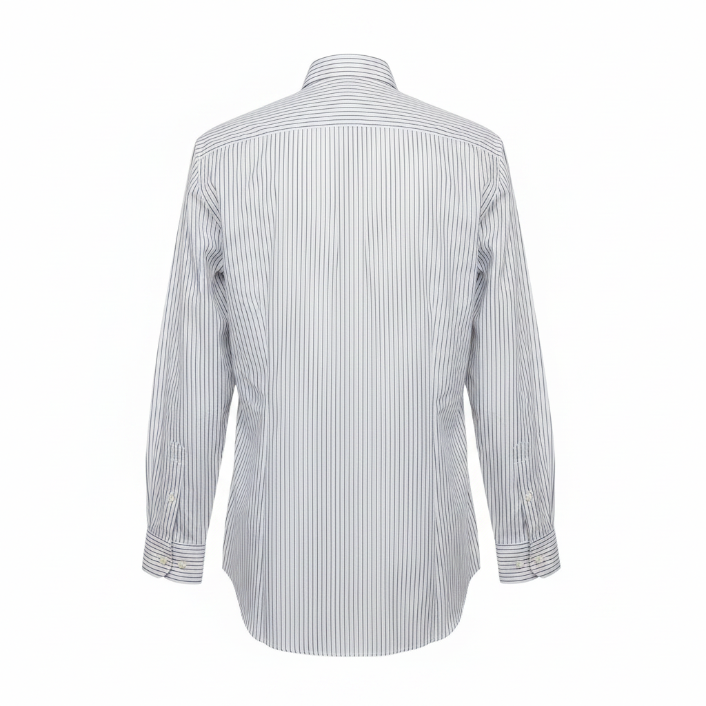White grey pinstripe long-sleeved shirt ghost mannequin back view