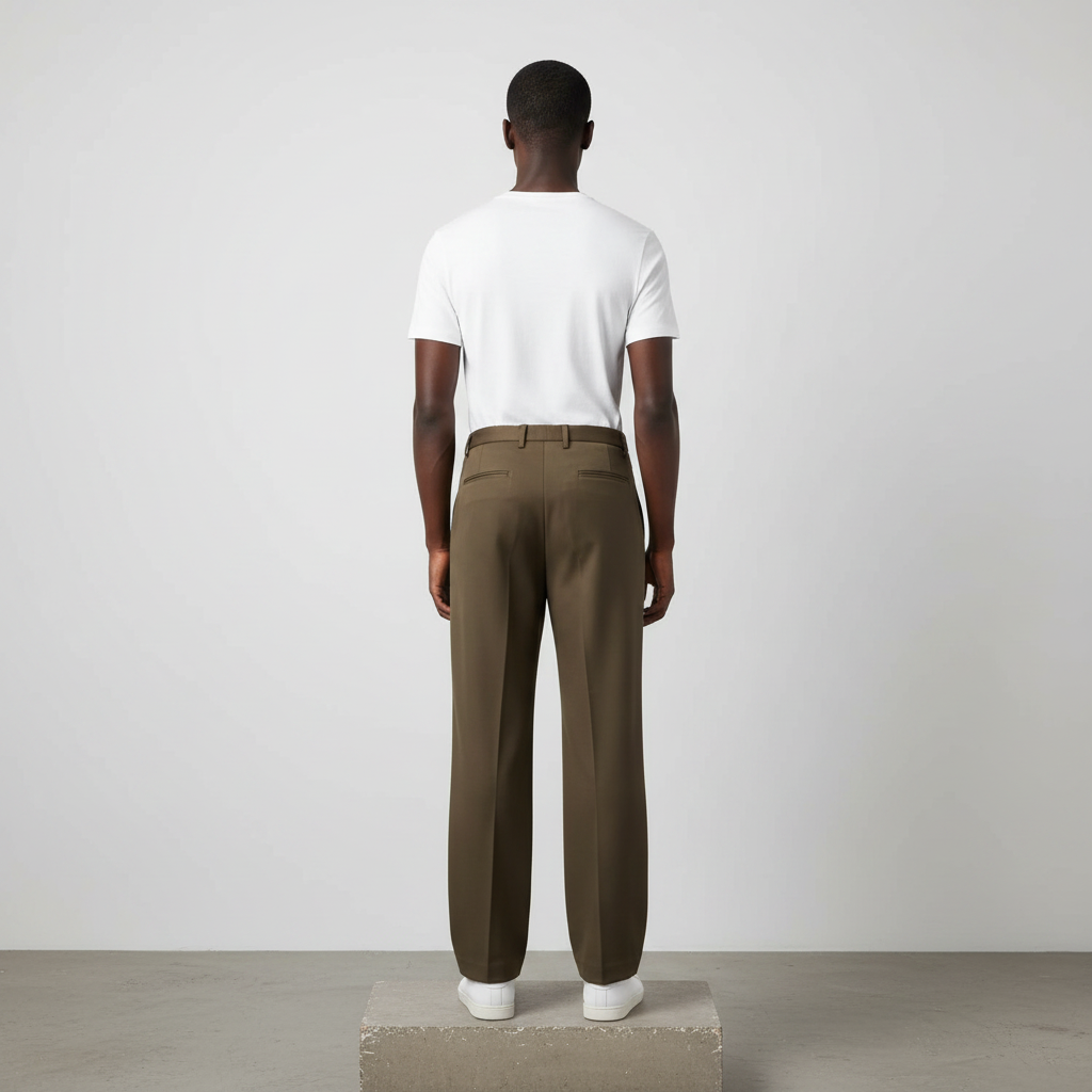 Olive Brown Wide-Leg Tailored Trousers - Model Back