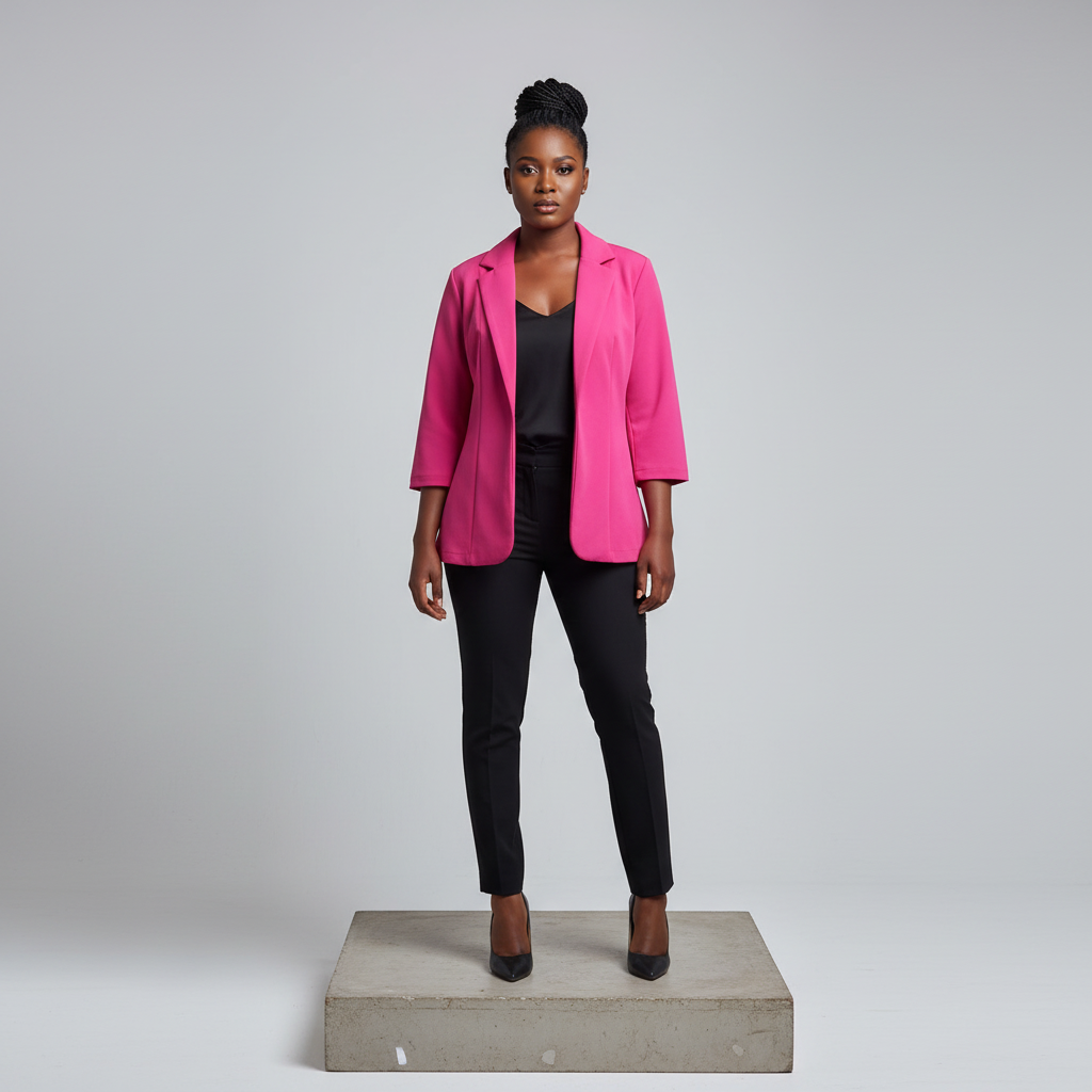 Hot Pink 3/4 Sleeve Open-Front Blazer - Model Front