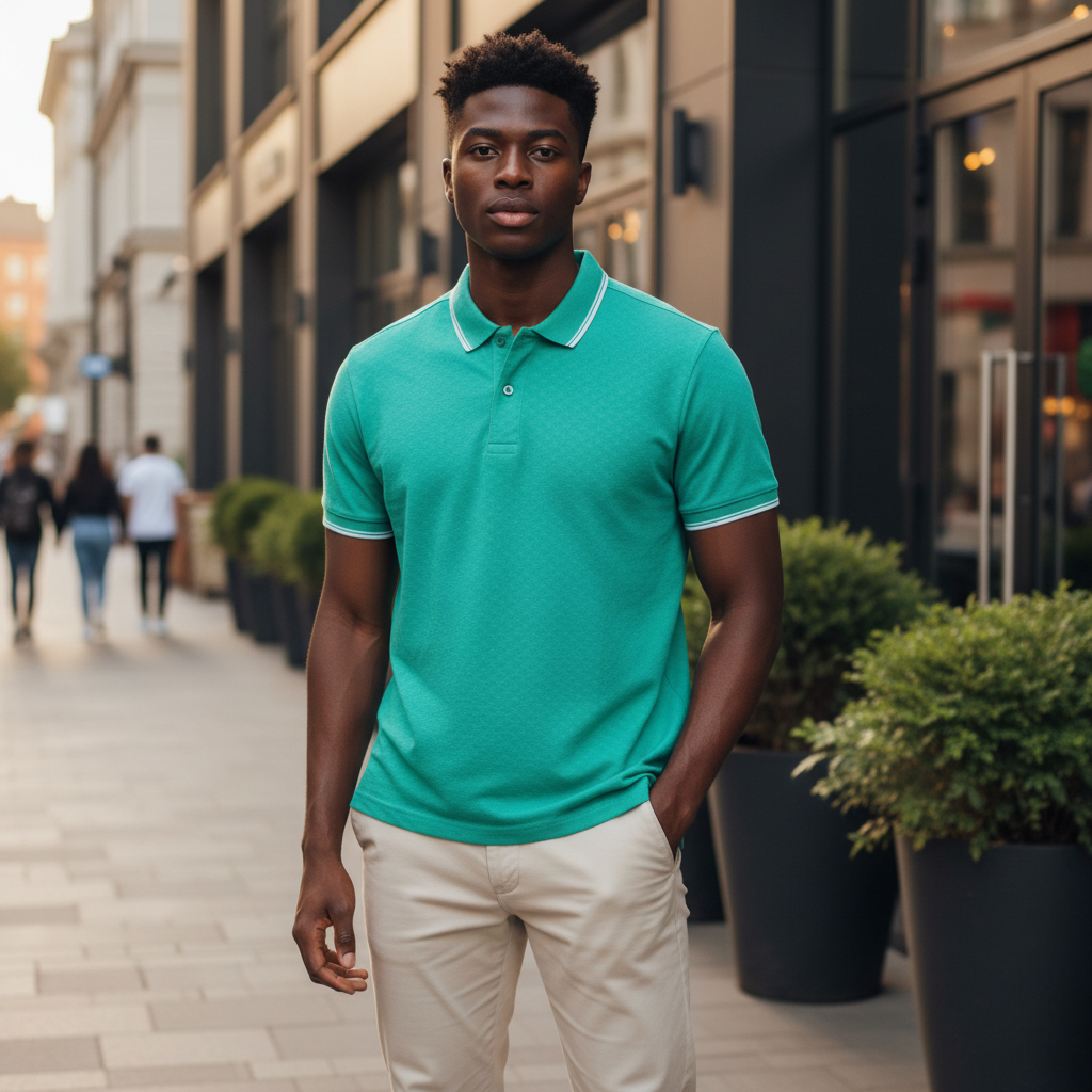Teal Tipped Polo – Model Shot