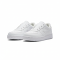 Kids' all-white low-top sneaker ghost mannequin pair front and profile view