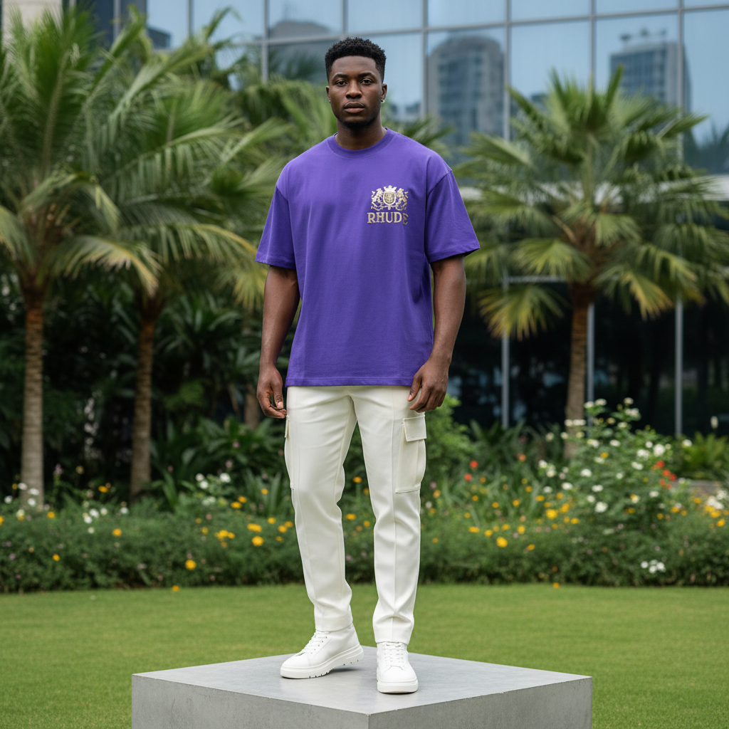 Purple Rhude Crest Logo Short-Sleeved Shirt - Model Front