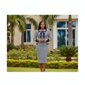 Women's Navy Houndstooth Print Bow Tie Bodycon Midi Dress – Nigerian Female Model