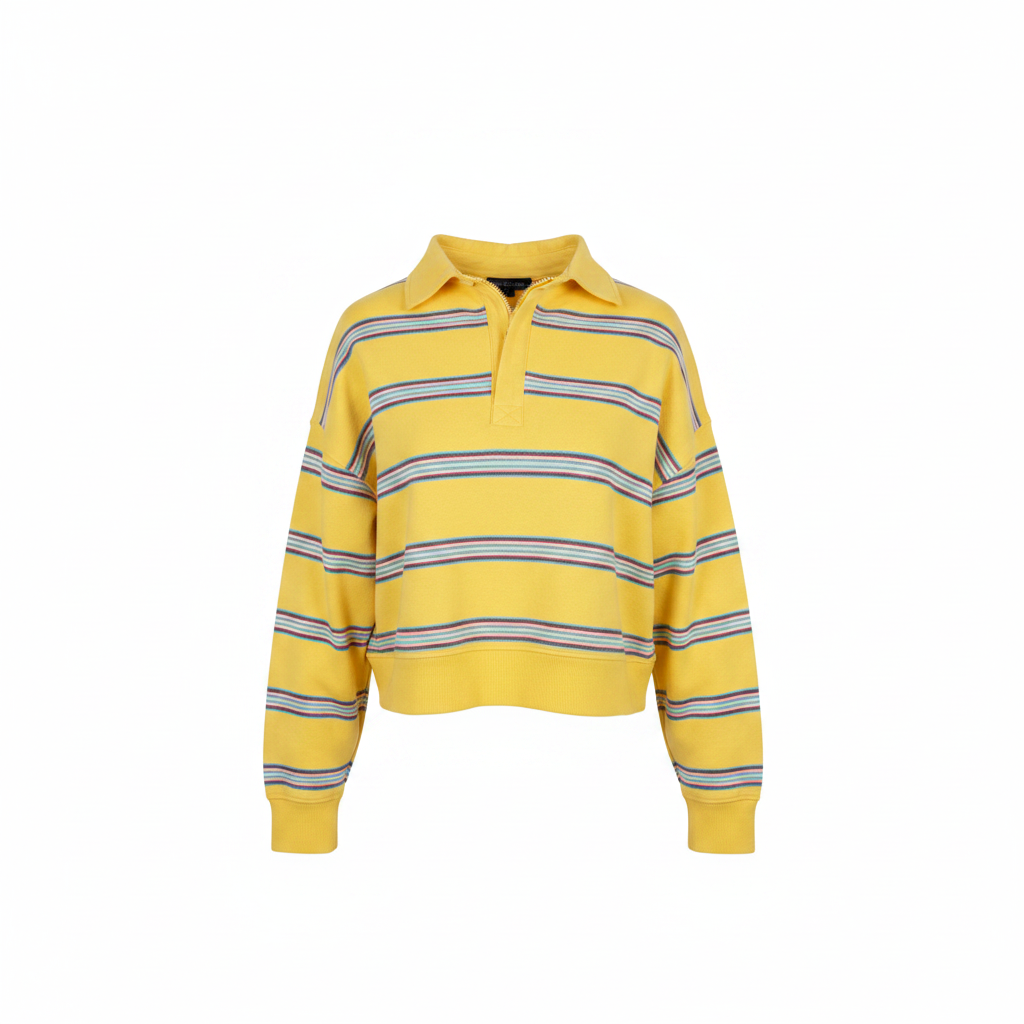 Ghost mannequin view of Women's Yellow Striped Cropped Polo Sweatshirt
