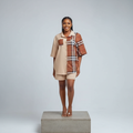 Beige Colorblock Plaid Shirt & Shorts Set - Model Front View