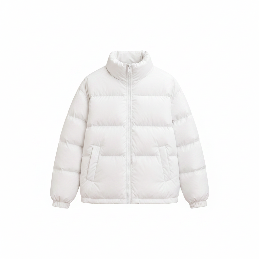 Men's White Quilted Oversized Puffer Jacket – Ghost Mannequin Front View