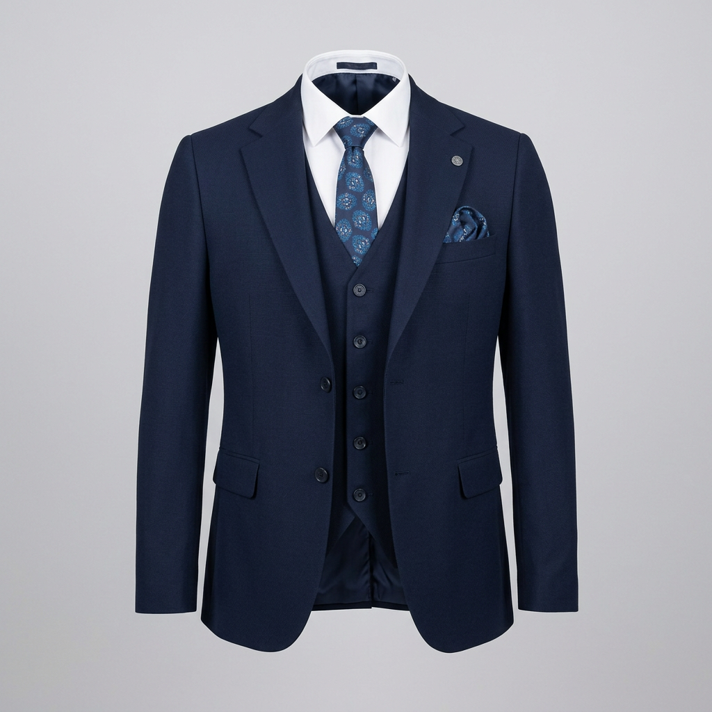 Navy suit jacket and waistcoat in ghost mannequin styling
