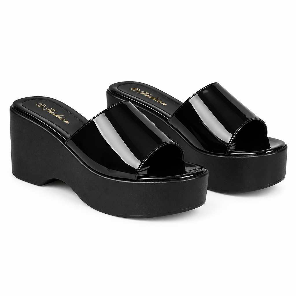 Patent Platform Wedge Slide Mule – Black