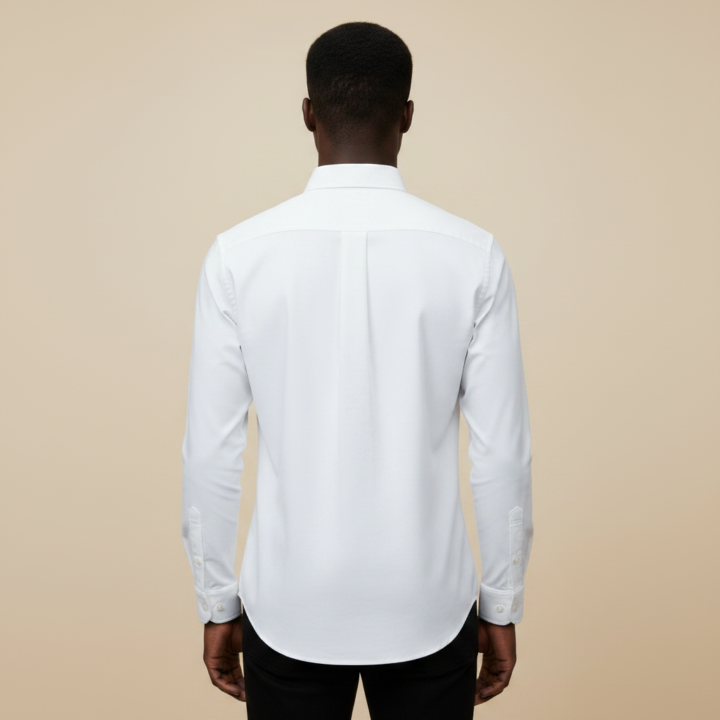 White Long Sleeve Shirt - Back Model View