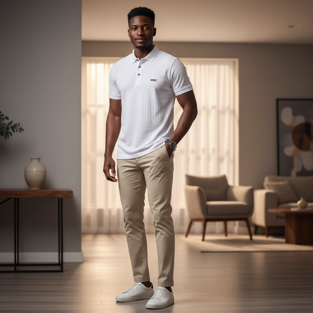 Model shot – Aribest Store Canoe White Polo Shirt