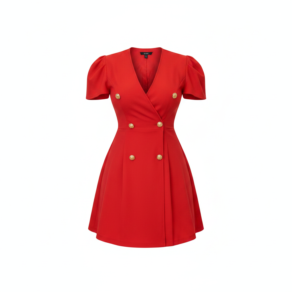 Gold Button Blazer Mini Dress – Red – Ghost Mannequin