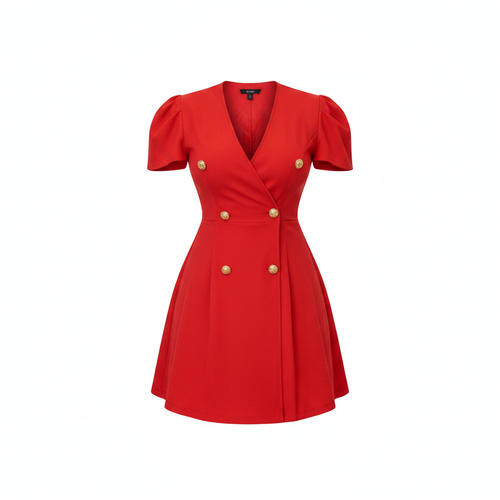 Gold Button Blazer Mini Dress – Red – Ghost Mannequin