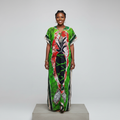 Green Adire Pineapple Print Long Bubu Gown – Model Front View