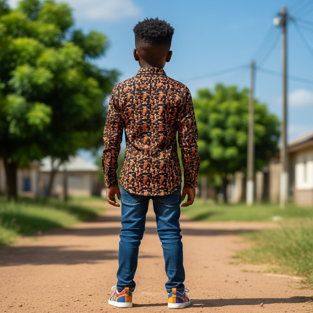 Boys Orange Hex Geometric Shirt - Back View